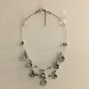 2/$15 Item 2 necklace double layer 21, 23 inch silver tone wire floral pendants